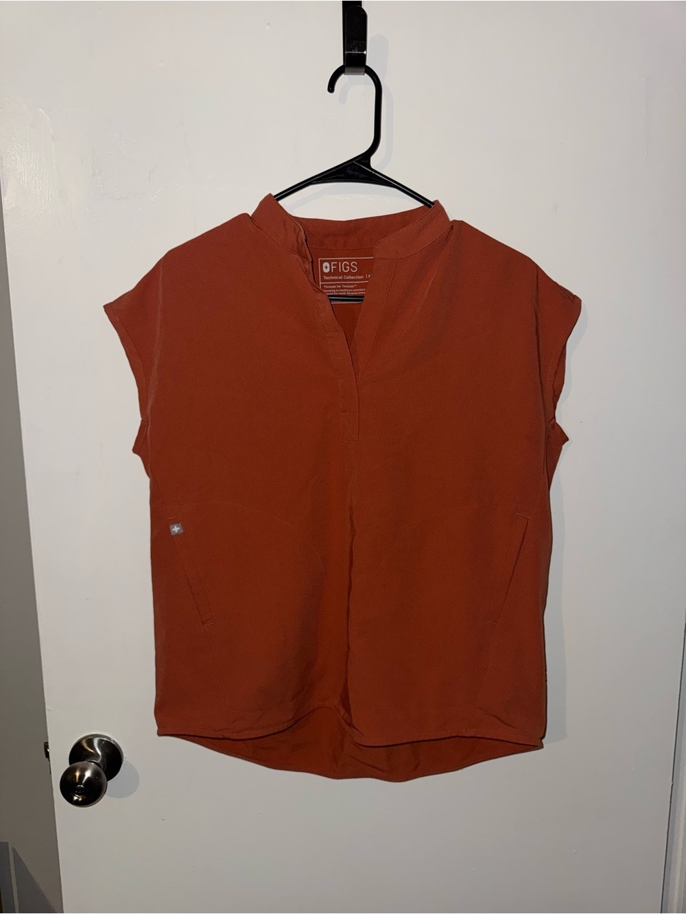 FIGS Rust-Orange Cap Sleeve V-Neck Medical Top